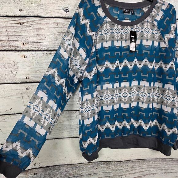 Cruel Denim Aztec Print Long Sleeve Sheer Top NWT Size XL - Picture 2 of 9